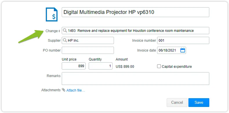 Invoice related to change