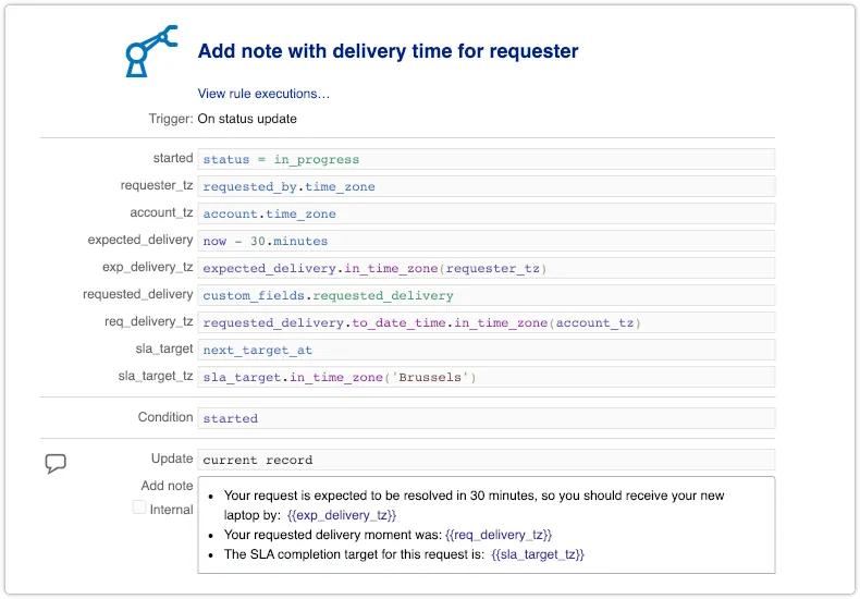 Automation rule with in_time_zone function