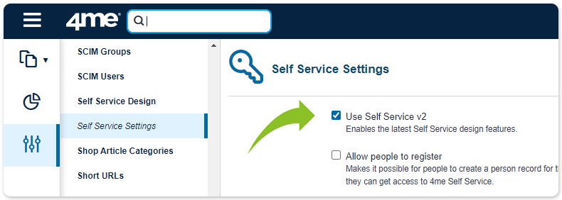 Self service v2 settings