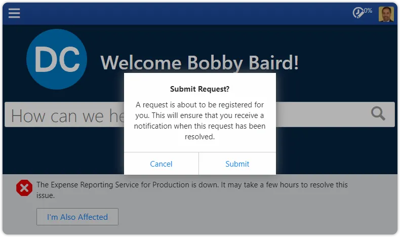 Broadcast outage self service also affected