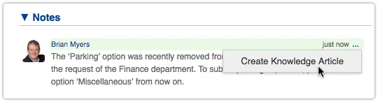 Creating a new knowledge article from an existing note