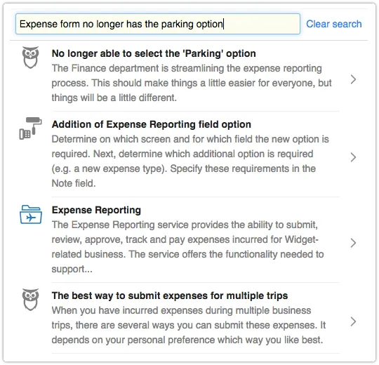 Search knowledge in ITRP Self Service
