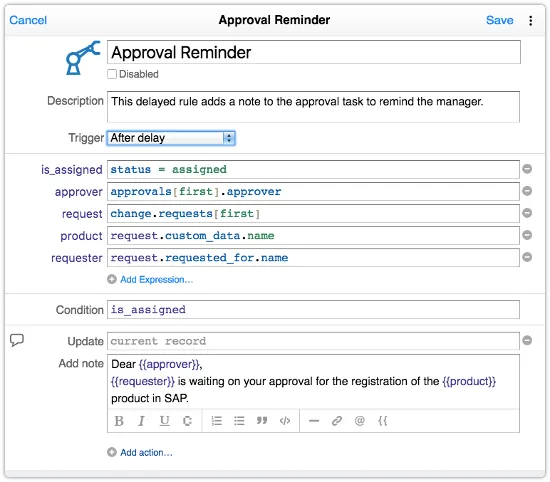 Automation rule that needs to be executed after delay