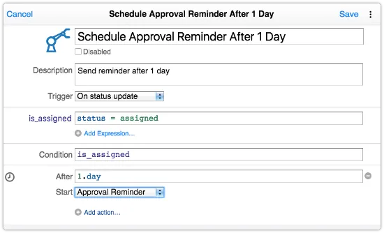 Automation rule that defines delay