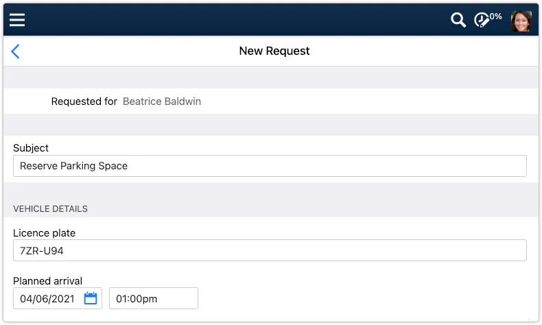Request with custom date-time field in 4me Self Service