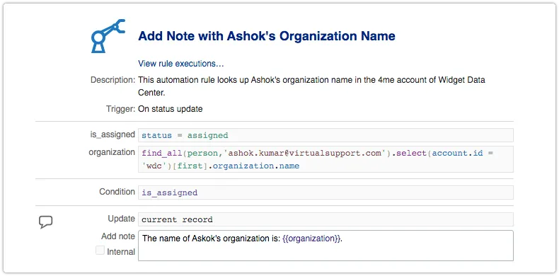 4me automation rule with find_all expression