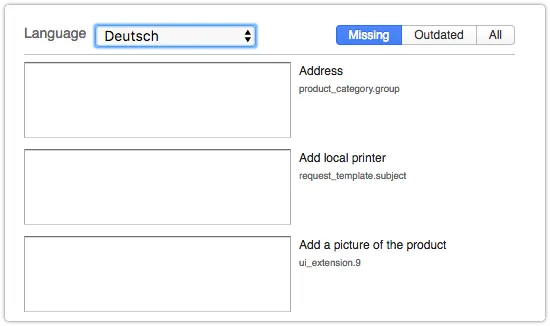 Language selection in Translations section of Settings console