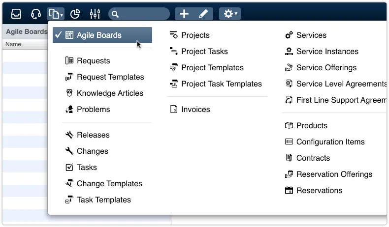 Agile boards option in 4me Records console