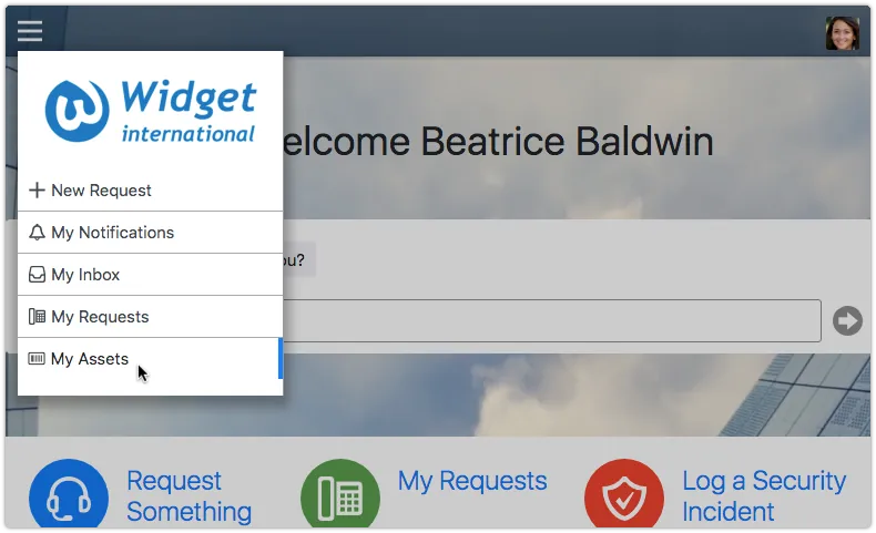 My Assets option 4me Self Service menu