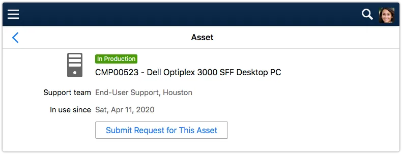 Asset view in 4me Self Service