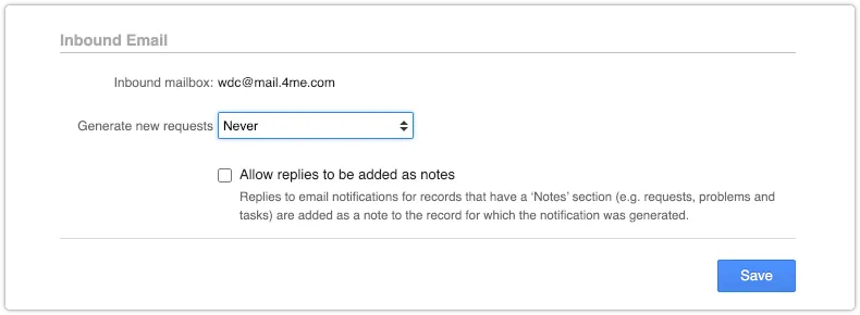 Inbound Email policy set to Never