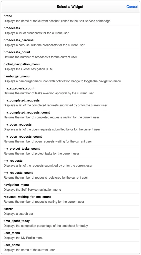 Self Service design widgets