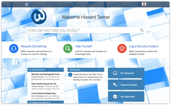 Self Service homepage design example