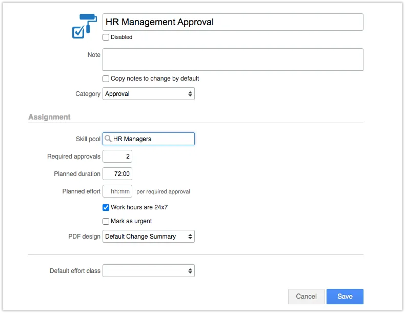 Skill pool selected in approval task template
