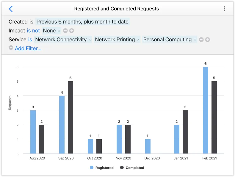 Report in 4me Self Service with filters applied