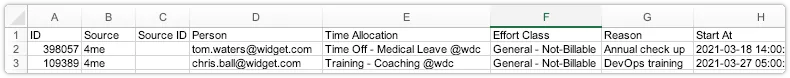 Out of office export file with effort class column