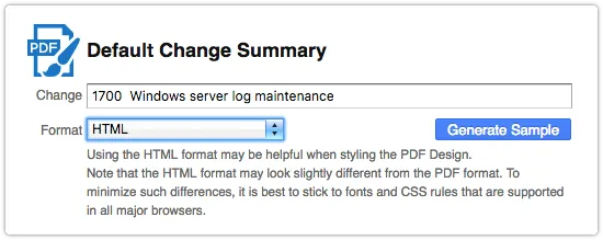 Generating a Change Summary sample in HTML format