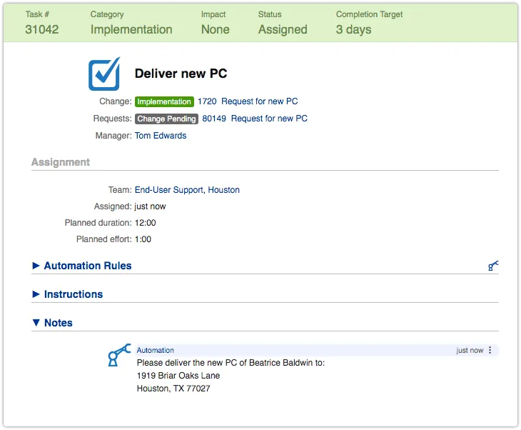 Task with the address of a site added to its note by an automation rule