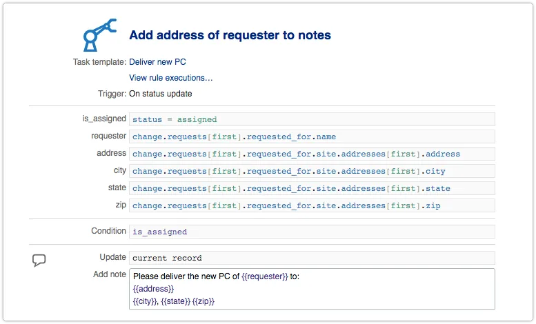 Automation rule that looks up the address of a site