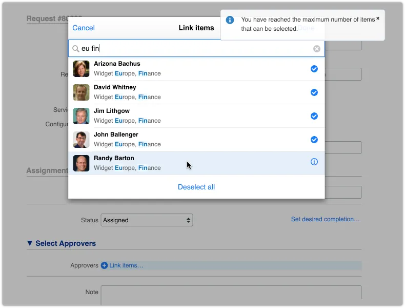 Maximum number of selectable items exceeded