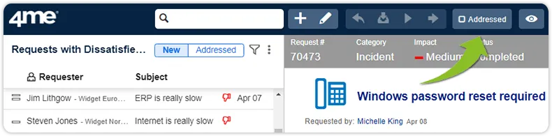 Address request with dissatisfied requester
