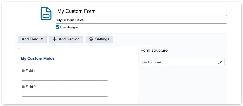 A screenshot of the custom form page