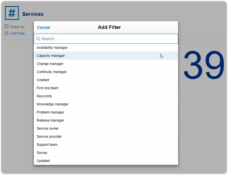 Services metric report filters
