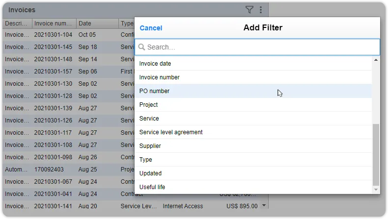 New filters invoices view