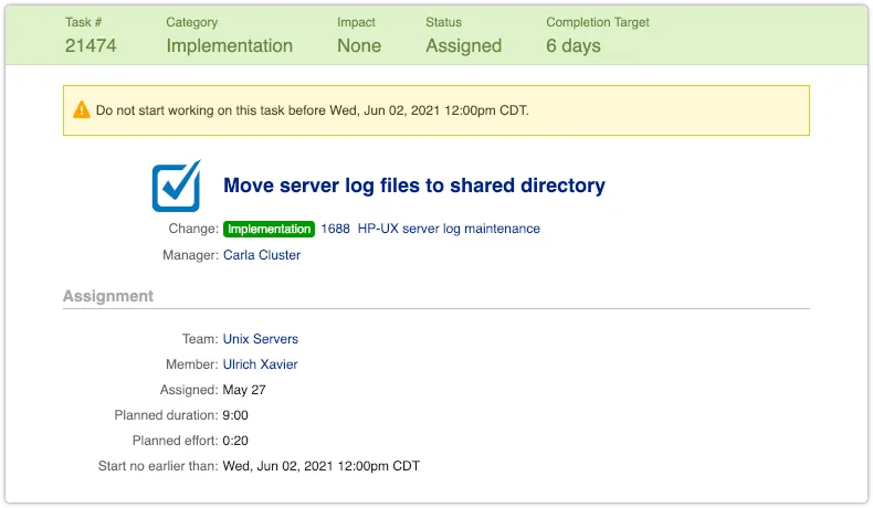 Task in View mode with Start no earlier than warning