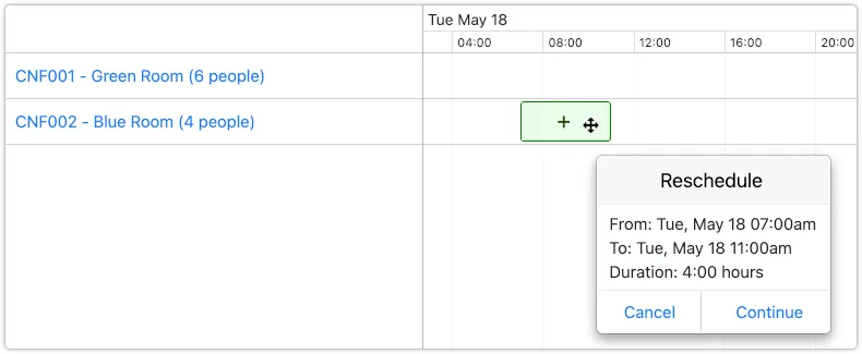 Rescheduling a reservation allows different asset to be selected