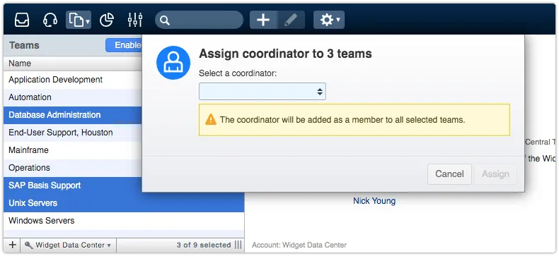 Coordinator will be added as a member to all selected teams