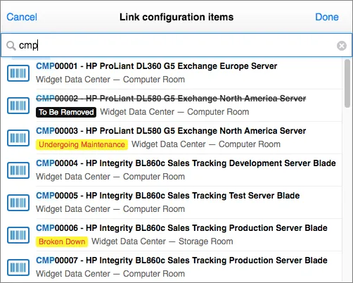 Configuration item suggestions with status