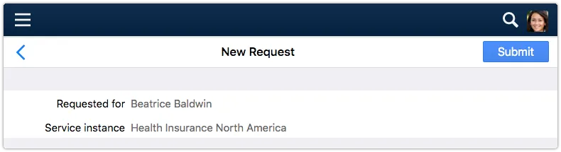 New request in 4me Self Service with submit button