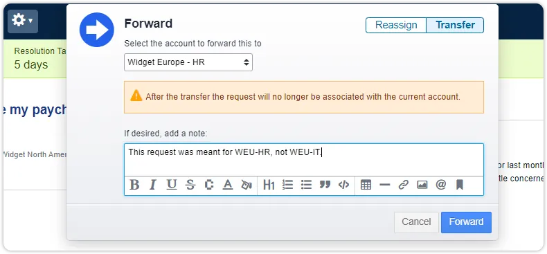 Transfer request