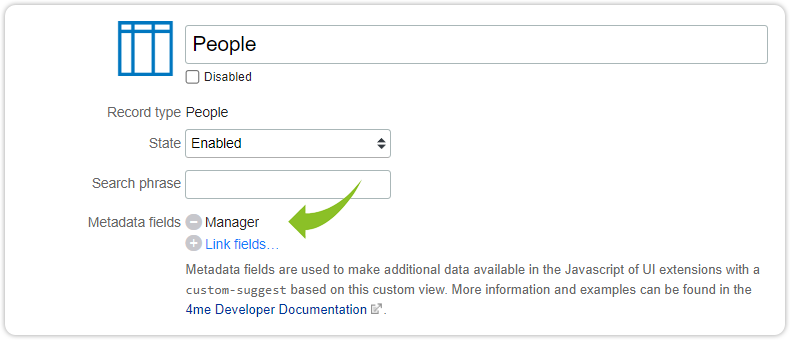 Custom view metadata
