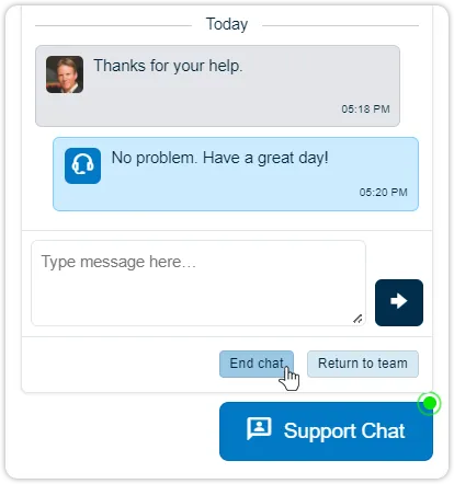 Support chat end return