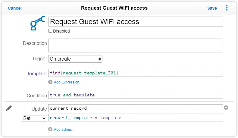 Automation rule request template