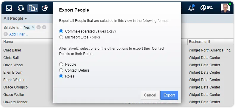 Export people roles billable