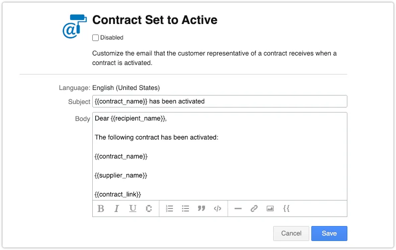 Contract email template with supplier name