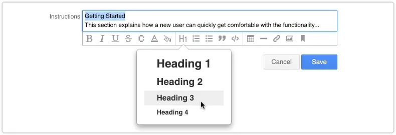 H1 header options in 4me