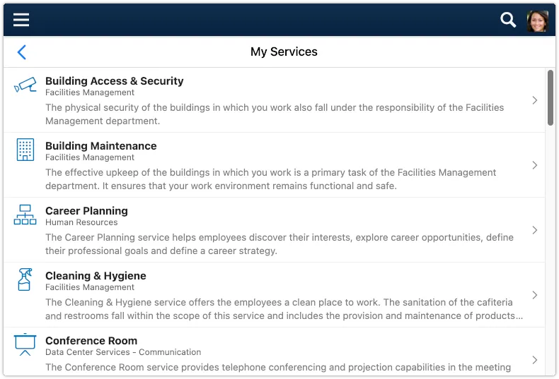 'My Services' section in 4me Self Service