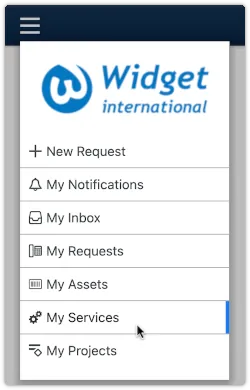 4me Self Service menu with 'My Services' option