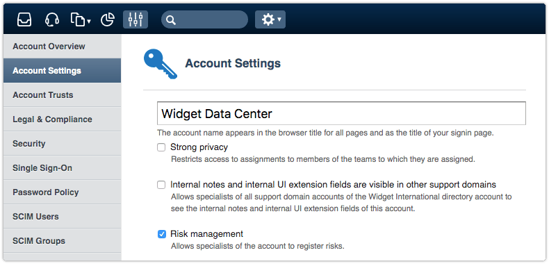 Risk management option in account settings