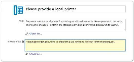 Adding an internal note to a request