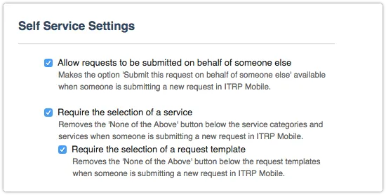 Self Service Settings