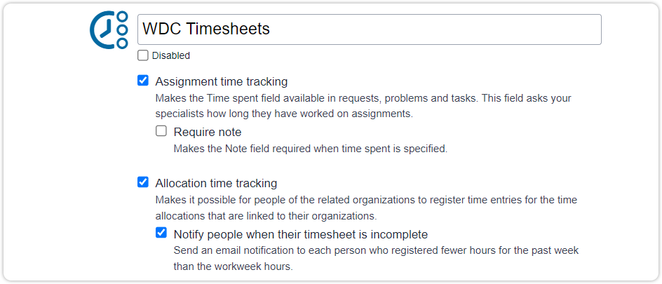 Timesheet-settings