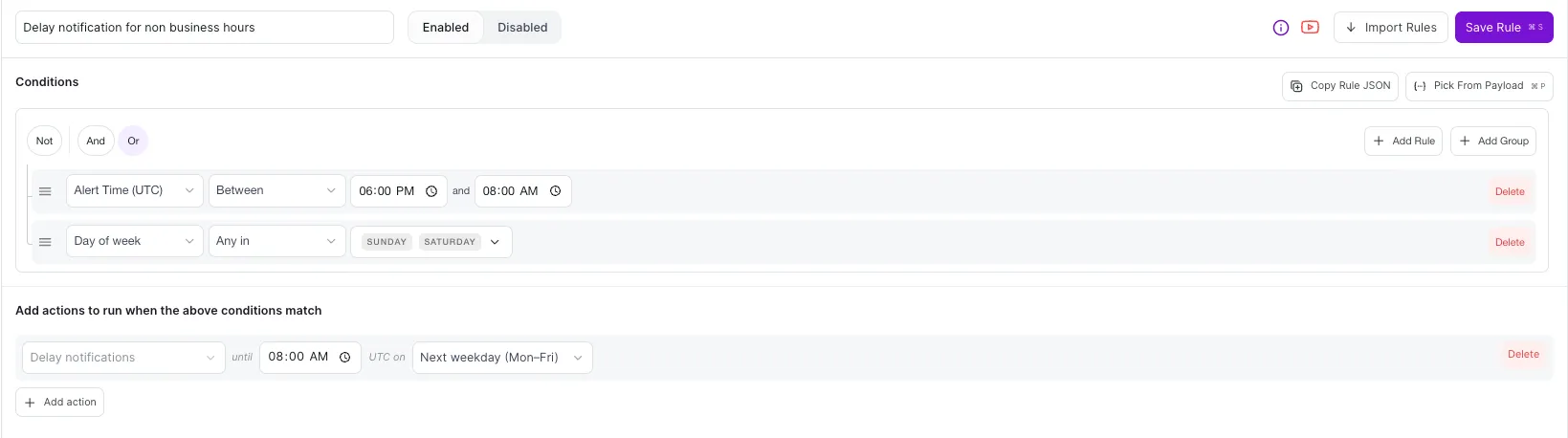 Delay Notification - Alert rule action