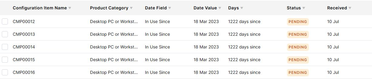The Lifecycle Reviews tab showing Pending items with the date field, date value, and days remaining