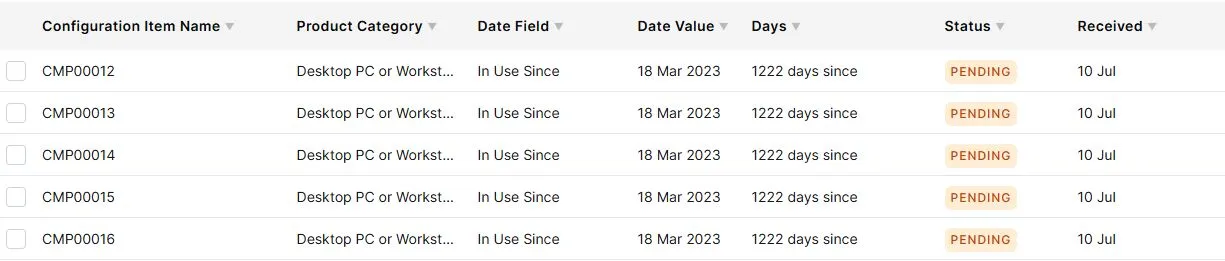 The Lifecycle Reviews tab showing Pending items with the date field, date value, and days remaining