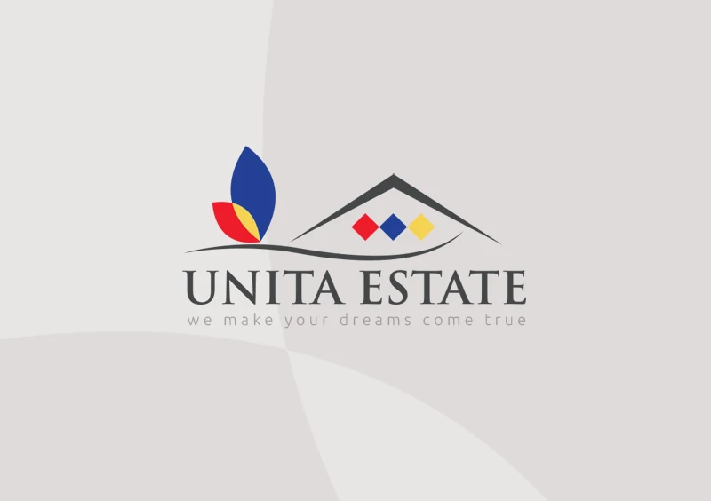 Modern real estate logo design for UNITA Estate, combining geometric forms with a sense of architectural clarity